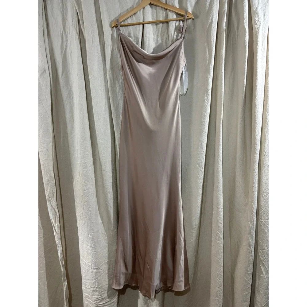JLUXLABEL Down The Aisle Satin Maxi Dress Taupe Cowl Neck Floral Open Back Small - Picture 5 of 9